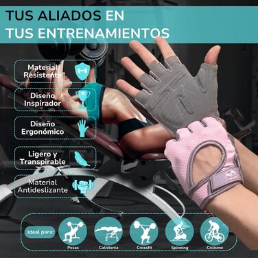 Фитнес рукавички для жінок та чоловіків, дихаючі, нековзні, з підкладкою. Рожевий колір