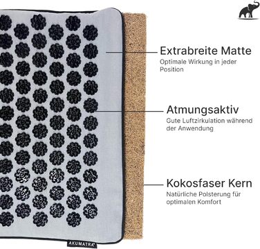AKUMATRA® Преміум Плюс Акупресурний килимок з подушкою, з функцією підігріву, для спини, проти болю та напруги, екологічний, графіт