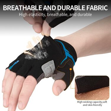 Велосипедні рукавички OuKe для чоловіків та жінок з гелевою підкладкою, дихаючі літні напівпальцеві рукавички для гірського велосипеда, шосе, фітнесу та активного відпочинку (Синій, S)