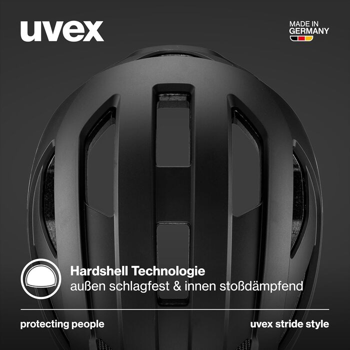 Велосипедний шолом Uvex Stride Style, універсальний, чорний матовий, 59-61 см, індивідуальне регулювання розміру, надійний та безпечний