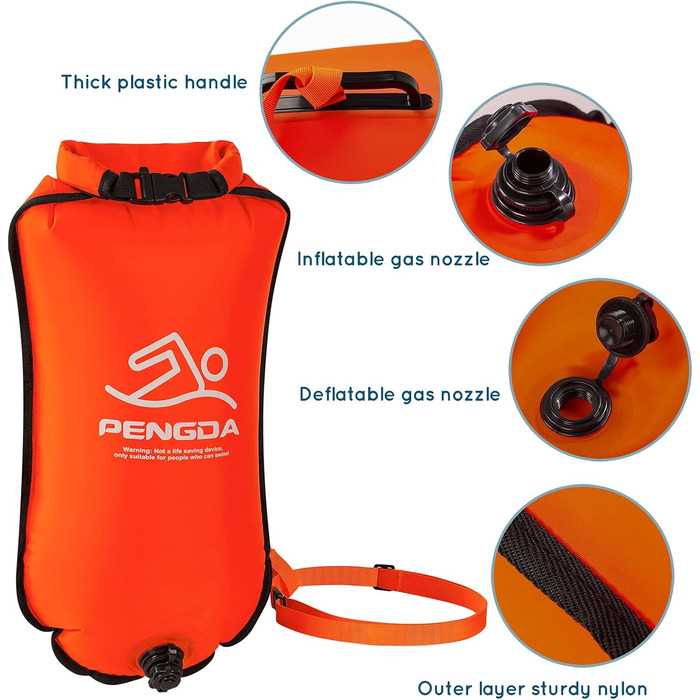 Побуф для плавання PENGDA 25L, водонепроникний сухий мішок, поплавок для відкритої води та триатлону, Swim Bubble для каякерів, серферів, поплавок для плавання та водних видів спорту, оранжевий