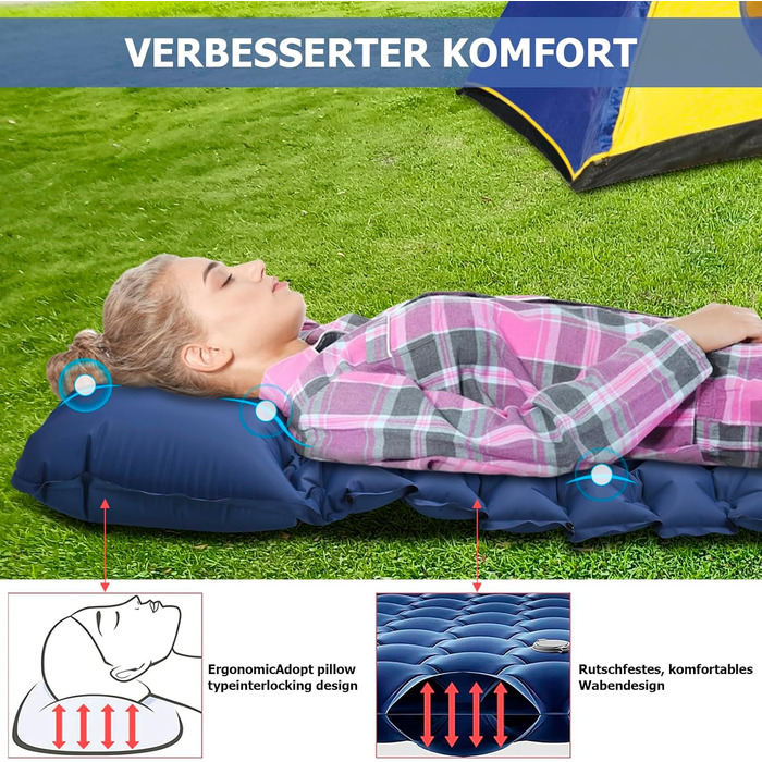 Каремат Amtake самонадувний, 10 см, для кемпінгу, туристичний, ультралегкий, з насосом, водонепроникний, для відпочинку на природі, пікніків, пляжу, блакитний