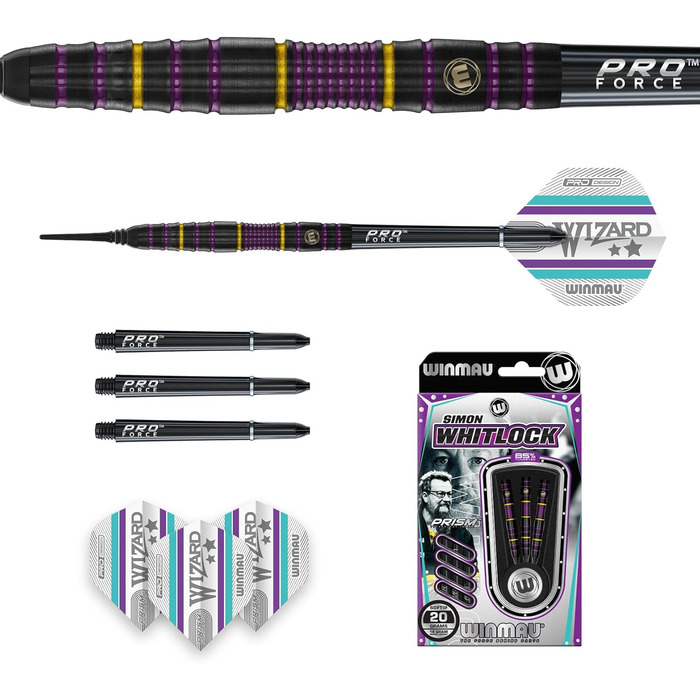 Професійний дартс-набір WINMAU Simon Whitlock 85% Pro-Series 18/20 г, м'які вістря, з крилами та стрижнями