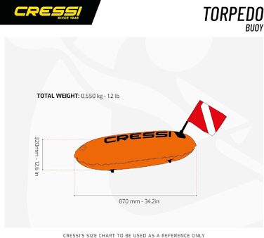 Буйок Cressi Tauchen для дайвінгу, фрідайвінгу, снорклінгу та підводного полювання – яскраво-помаранчевий торпедо буй
