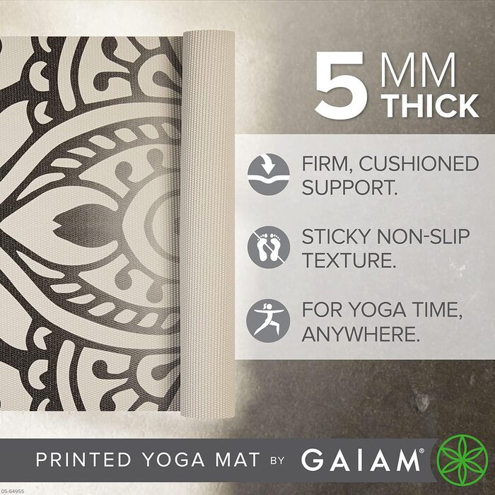 Килимок для йоги Gaiam 5 мм, неслизький, для йоги, пілатесу та тренувань на підлозі (172,7 x 61 x 5 мм)