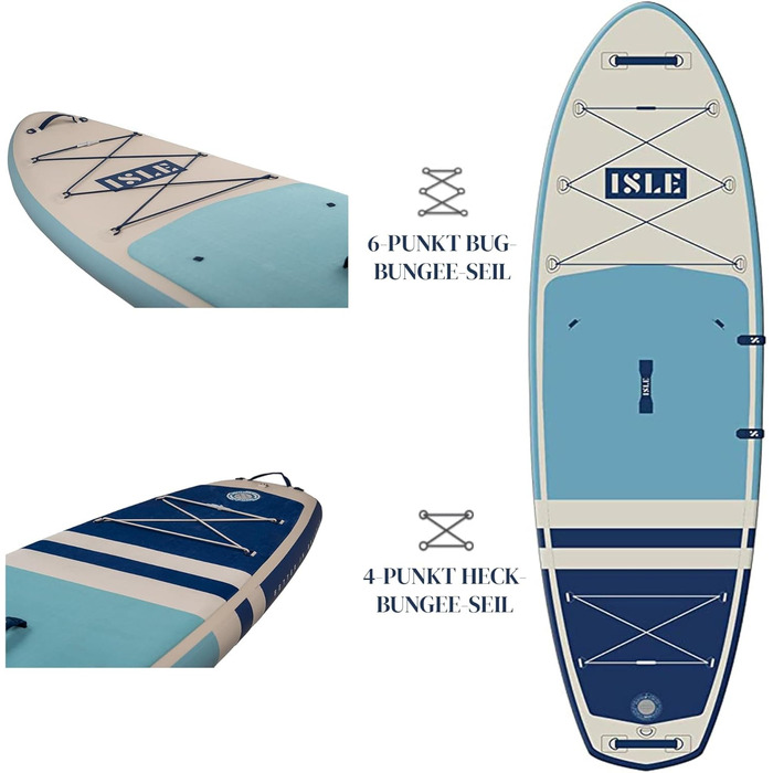 Надувна SUP-дошка ISLE Pioneer з веслом, рюкзаком, насосом, 3-плавникова система, страхувальний трос, дизайн Каліфорнія – для початківців