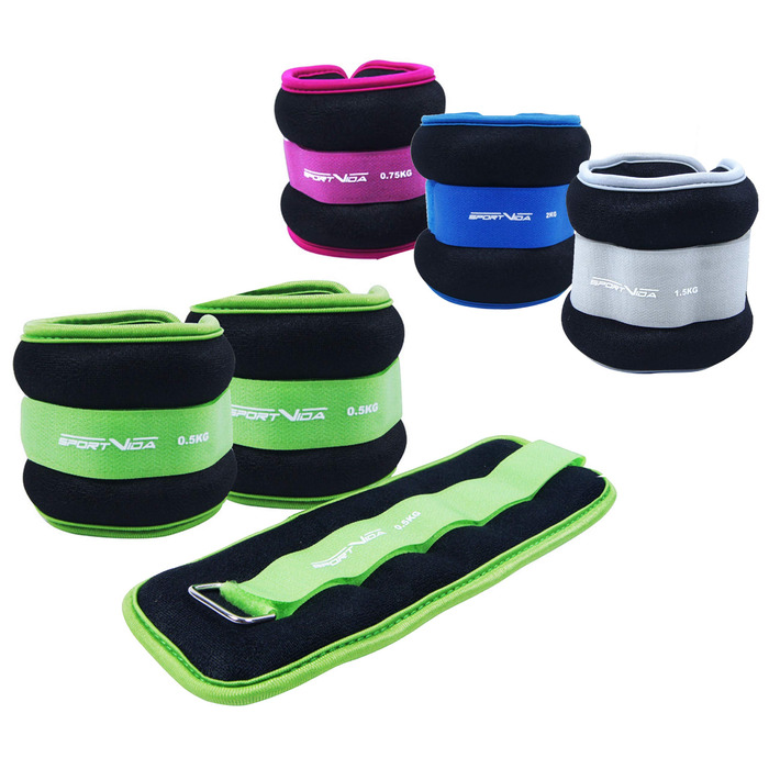 Набір вагів SportVida для ніг та рук: манжети для щиколоток, різні ваги та кольори (фіолетовий)