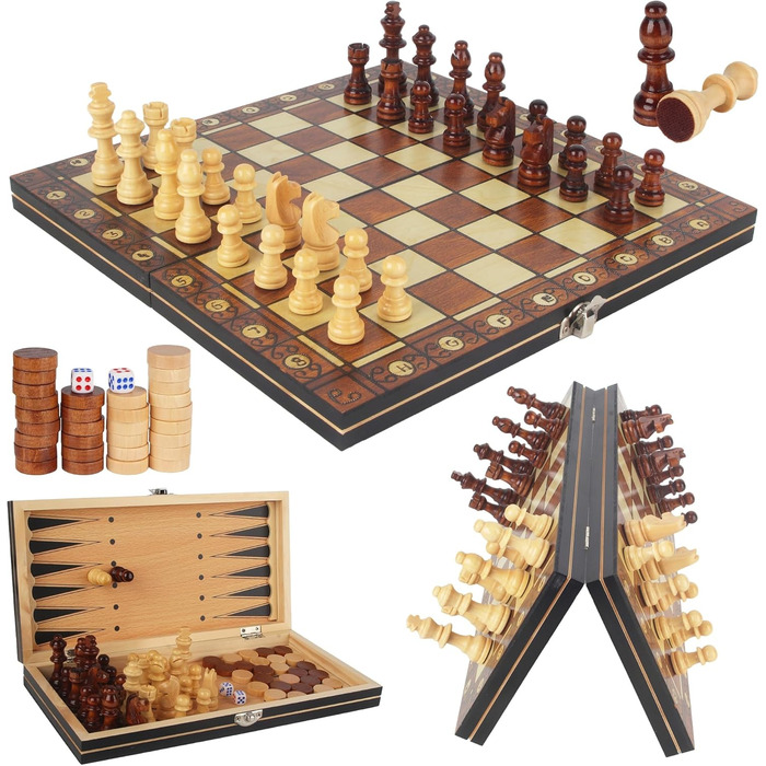Магнітний шаховий набір, 29 x 29 см, дерево, 3-в-1, для подорожей, партії, сім'ї, дітей