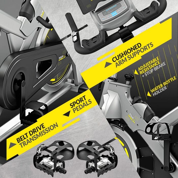 Велотренажер Bluefin Fitness Tour SP для дому, Bluetooth, з додатком Kinomap, чорний/сріблястий