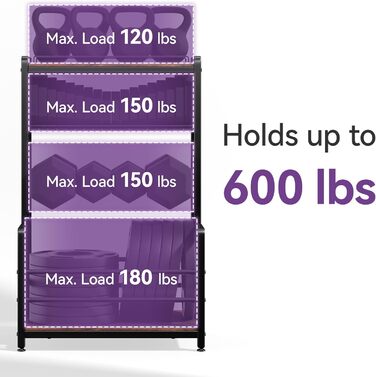 Стійка для гантелей та медичних м'ячів, 3-ярусна, 60x40 см, сталева, 272 кг, з корзиною для килимків та гачками