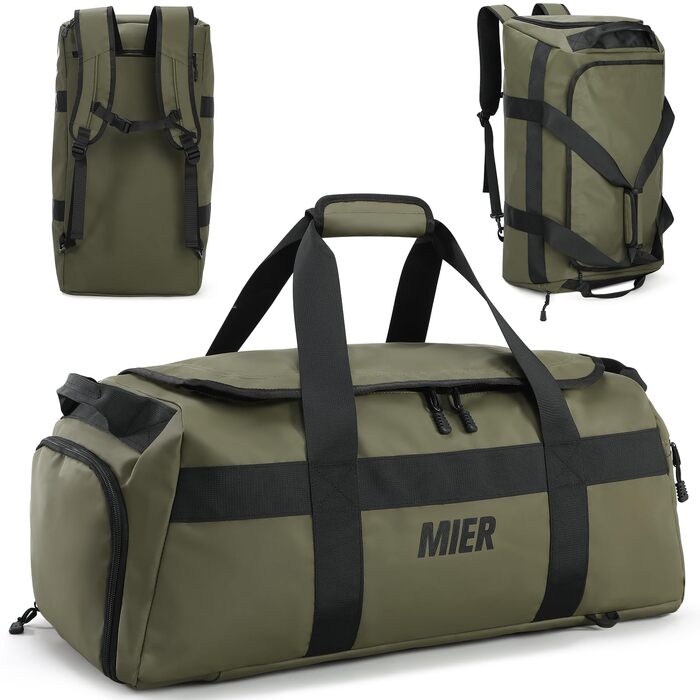 Спортивна сумка-рюкзак MIER 60L для подорожей та фітнесу, містка дорожня сумка з відділенням для взуття, зелена