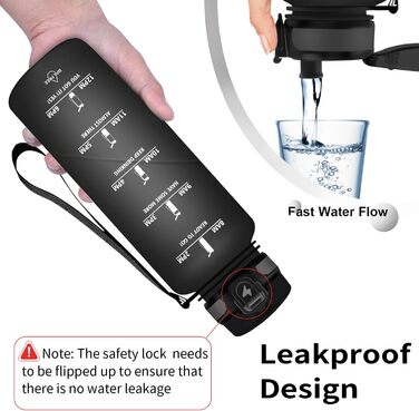 Спортивна пляшка для води Grsta 1,5 л, BPA Free, з фільтром, для газованої води, герметична, з таймерами, для спортзалу, школи, офісу та активного відпочинку, чорна