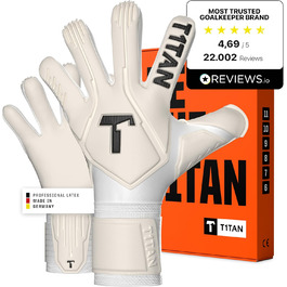 Воротарські рукавички T1TAN Legend White-Out для дорослих та дітей, професійні, з покриттям Gecko Grip 4 мм, Made in Germany, білі