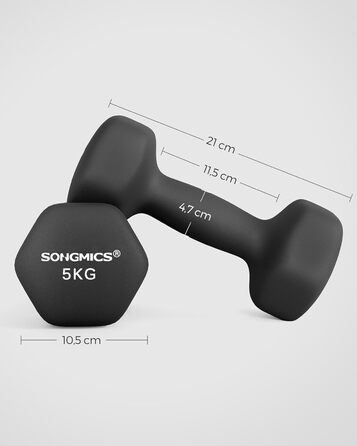 Гантелі SONGMICS 2x5 кг, неопрено-обробка, шестигранні, набір для домашніх тренувань
