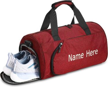 Персоналізована вишита спортивна сумка для подорожей з відділенням для взуття та вологих речей, червона