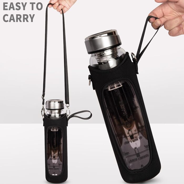 Скляна пляшка DEARRAY 1 л з фільтром для чаю та кави, BPA Free, чорна, термостійка, для холодного заварювання та напоїв на ходу