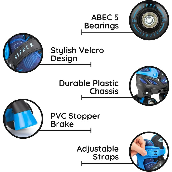Дитячі ролики Osprey Surge, регульовані ролики Quad, для хлопчиків та дівчаток від 5 років, блакитні, розміри S (UK 12-2, EU 31-34)