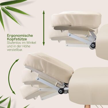 Масажне ліжко MASSUNDA Mobile Comfort Deluxe – розкладне, регульоване по висоті, широке, з дерев'яною основою, з підголовником, підлокітниками, подушкою (кремовий)