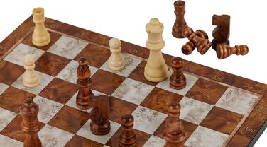 Дерев'яна шахова дошка HBS GAMES Mocha 37 см – класичне шахово-шашкове поле, ручна робота, сімейна настільна гра, преміум якість
