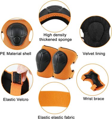 Набір наколінників Kinder 6 в 1: захист для колін, ліктів та зап'ясть. Підходить для скейтбордингу, роликів, самокатів та велосипедів (помаранчевий)