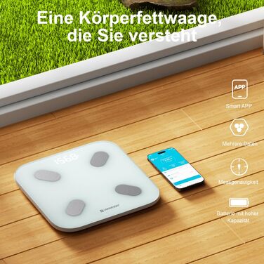 UNIWEIGH Розумна вага для вимірювання ваги тіла, Bluetooth вага для аналізу складу тіла, BMI, жир, м'язи, білок, максимальне навантаження 180 кг