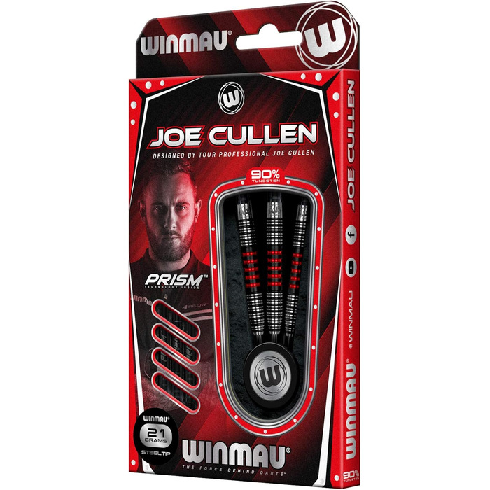 Дартс WINMAU Joe Cullen Special Edition, 90% вольфрам, 21 г, сталевий наконечник, з оперенням і стрижнями