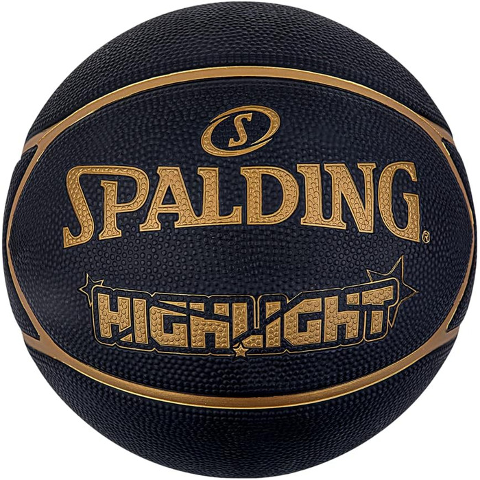 Баскетбольний м'яч Spalding Highlight чорний/золотий, розмір 7, гумовий, для вулиці, антиковзкий, офіційна вага та розмір, сертифікований