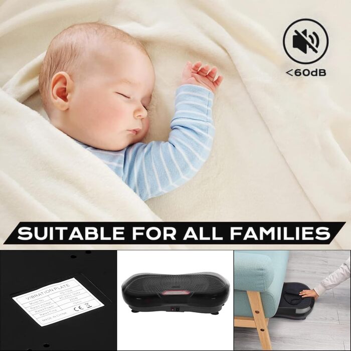 Вібраційна платформа TLGREEN з ультратихим мотором, 120 рівнів + 10 програм тренувань, з пультом дистанційного керування, тренувальні стрічки, для тренувань всього тіла, спалювання жиру, XL (68x38x14 см), чорна