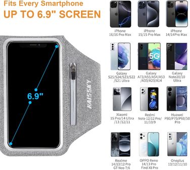 Спортивний браслет для телефону Haissky з кишенькою для навушників (6.9 дюйми) - сірий