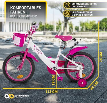 Дитячий велосипед Actionbikes Daisy 12/16/20 дюймів, V-гальма, для дівчаток і хлопчиків, з крилами, від 2 до 9 років