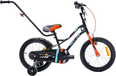 Дитяче велосипед Sun Baby Tiger Tracker 14/16 дюймів для хлопчиків. Легкий, з бічними колесами та штовхачем, 2-6 років. BMX, чорно-помаранчевий.
