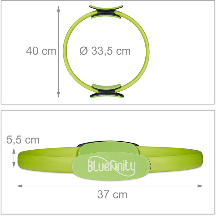 Пілатес кільце Bluefinity з подвійною ручкою, м'яке, фібергласове, для фітнесу та йоги, Ø 37 см, зелений, 1 шт.