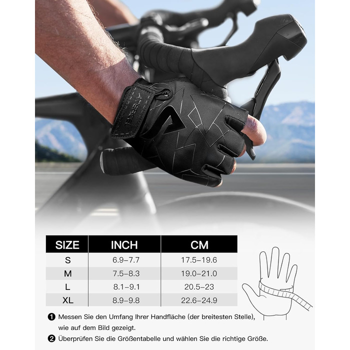Велосипедні рукавички ATERCEL з відкритими пальцями для чоловіків та жінок - рукавички для MTB, їзди на велосипеді та фітнесу з SBR-подушками, чорний, розмір M