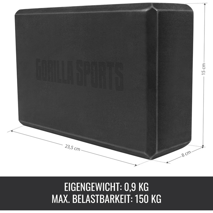 Блок для йоги та пілатеса GORILLA SPORTS, EVA-піна, протиковзкий, 23,5 x 15 x 8 см, чорний