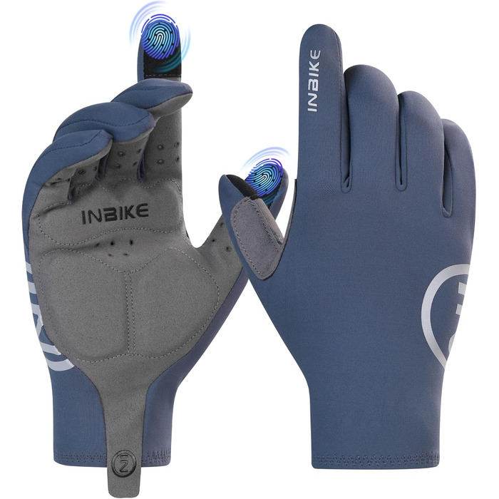 Велосипедні рукавички Inbike MTB зимові, 2 пальці, сенсорний екран, теплі, вітронепроникні, дихаючі, антиковзні, для велоспорту, лиж, катання на сноуборді, IHC701 (Синій, XL)