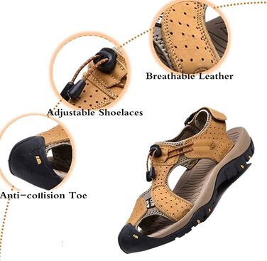 Чоловічі сандалі Asifn для хайкінгу, шкіра, водонепроникні, закритий носок, коричневі, розмір 47/48 EU