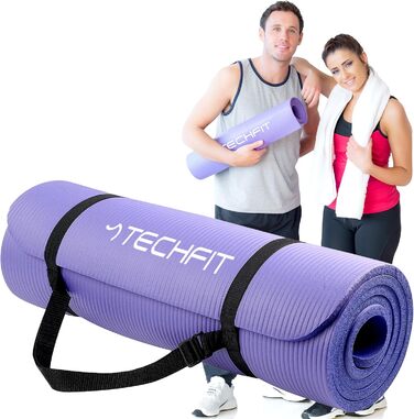 Йога мат TechFit з неслизькою поверхнею - для фітнесу, дому, пілатесу, кемпінгу, аеробіки (фіолетовий, 10 мм)