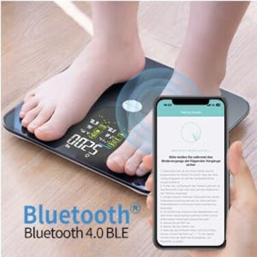 Розумна вага Lepulse F4 Pro з аналізом складу тіла, вимірюванням жиру та м'язової маси, 15 показників, велике дисплей, підключення до додатку, акумуляторна, чорна