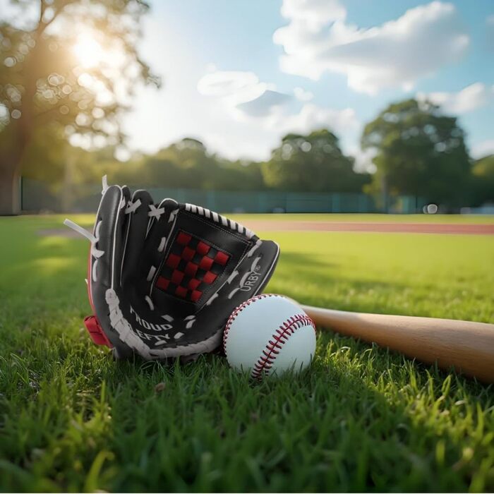 Рукавичка для бейсболу Urby для лівшів, дитяча, для T-ball (чорно-червона, розмір 11.5 дюймів, 7-11 років)