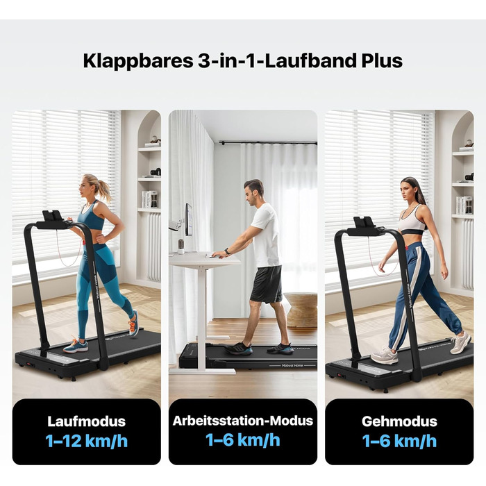 Бігова доріжка Mobvoi Home Laufband Ultra 3-в-1: для дому та офісу, складний, LED-дисплей, 12 км/год, 120 кг