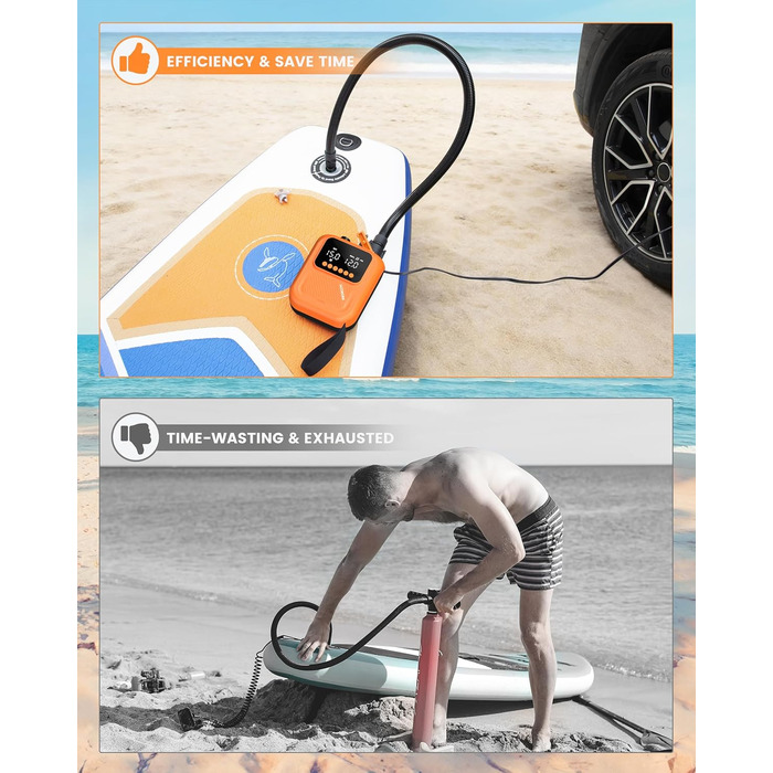 Насос електричний для SUP дошки Accwork 20 PSI, 12V, з адаптерами для каяка, човна, надувного матрацу