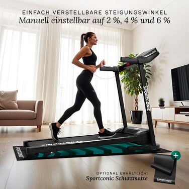 Бігова доріжка Sportconic для дому, складний, 1-12 км/год, з нахилом, LED-дисплей, вимірювання пульсу