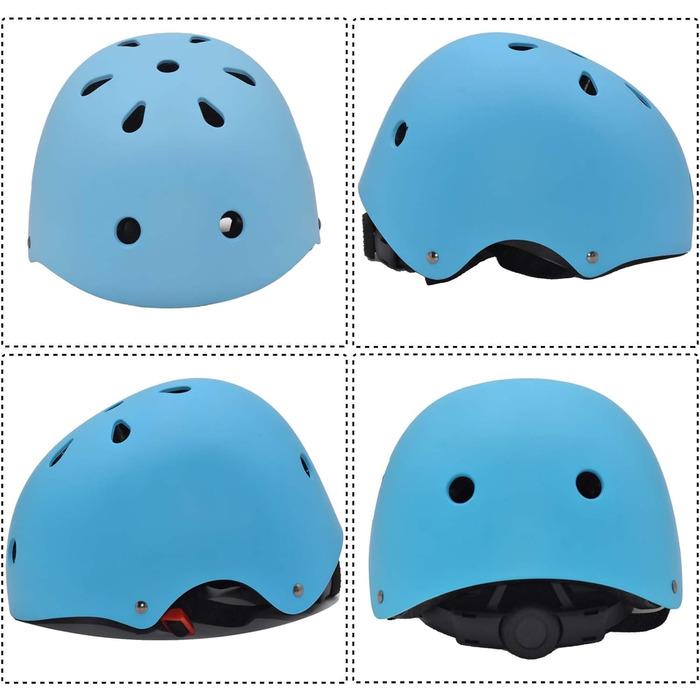 Дитячий велосипедний шолом Kinder-Fahrradhelm з набором захисту (наколінники, налокітники, рукавиці) для хлопчиків та дівчаток 3-8 років, блакитний, розмір S (48-54 см)