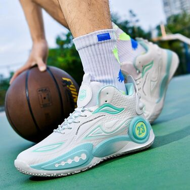 Баскетбольні кросівки High Top з антиковзким покриттям, легкі та зручні. Білі (41 EU, 2wei® Grün)