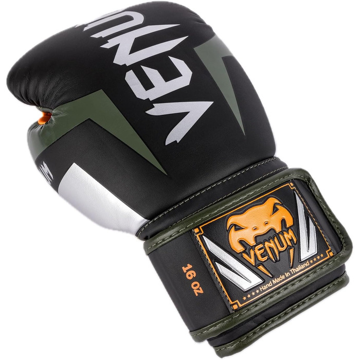 Боксерські рукавички Venum Elite (Чорний, Срібний, Хакі, 10 Oz)