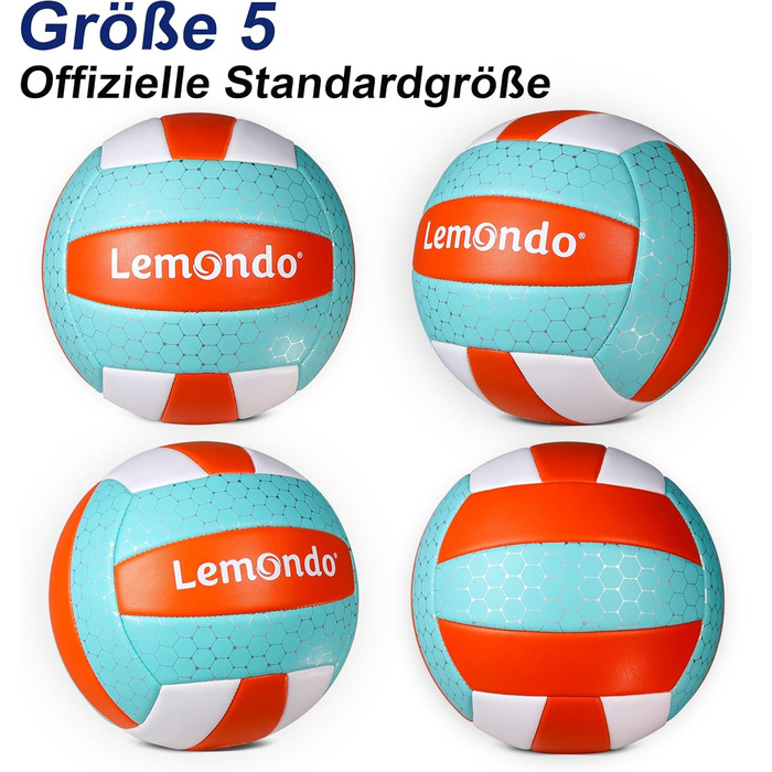 Волейбольний м'яч Lemondo, розмір 5 - м'який PU-м'яч з насосом - для залу та вулиці - водонепроникний та неслизький - для пляжу, залу, тренувань (з насосом)