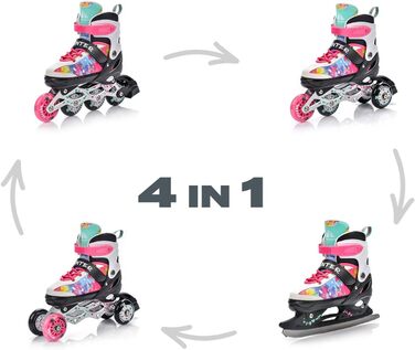 Дитячі ролики 4-в-1 Meteor Verstellbare – ролики, ковзани, інлайни для дітей. ABEC-7, PU-колеса, алюмінієвий каркас, розміри XS-M, багато кольорів