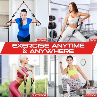 RENRANRING Резистентні еластичні стрічки для фітнесу, 150 lbs, набір з ручками та ременями для ніг, для тренування м'язів, формування тіла, фізіотерапії, кольори: рожевий, блакитний, сірий, чорний