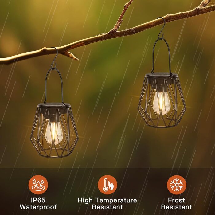 2 Сонячні ліхтарі для саду та вулиці, LED, водонепроникні, металеві, чорні, (діамант)