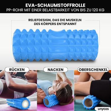 Набір для масажу фасцій Unycos: ролер, стрічка, м'яч, стік та фітнес-стрічки (120 кг)